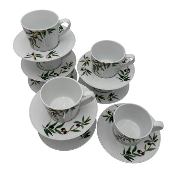 Pottery Barn Monique Lhuillier Olive Orchard 4 Cups and 4 Saucers - Picture 2 of 11